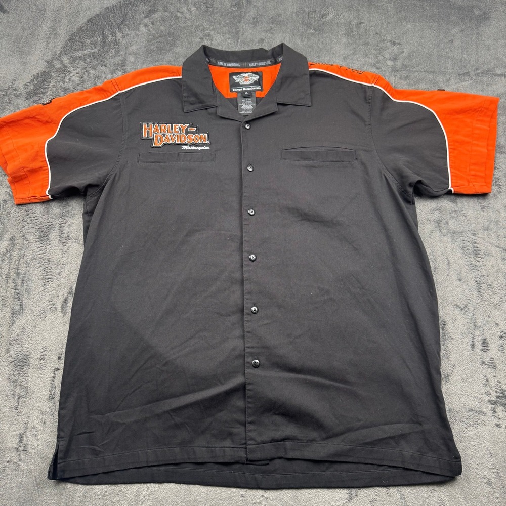 Harley-Davidson Mens Black Orange Mechanic Work Shirt XL 99250-06VM Vintage